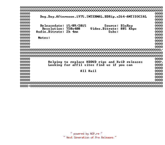 NFO for the release Dog.Day.Afternoon.1975.INTERNAL.BDRip.x264-ANTISOCIAL by ANTISOCIAL