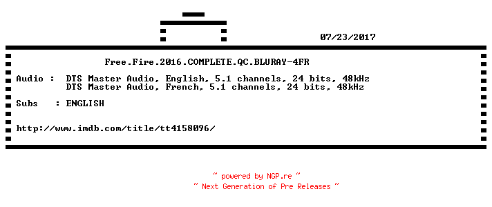 NFO for the release Free.Fire.2016.COMPLETE.QC.BLURAY-4FR by 4FR