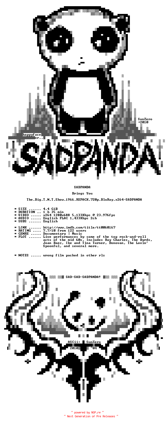 NFO for the release The.Big.T.N.T.Show.1966.REPACK.720p.BluRay.x264-SADPANDA by SADPANDA