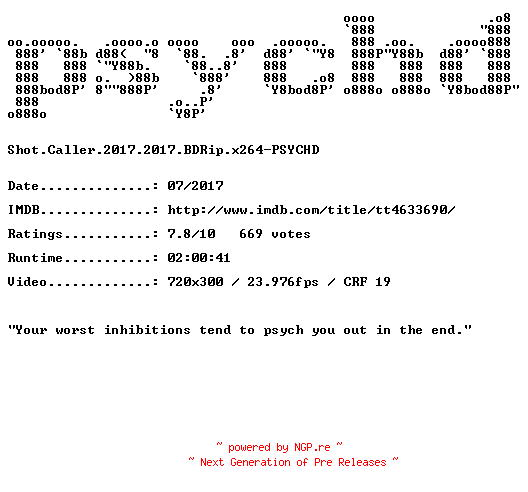 NFO for the release Shot.Caller.2017.2017.BDRip.x264-PSYCHD by PSYCHD