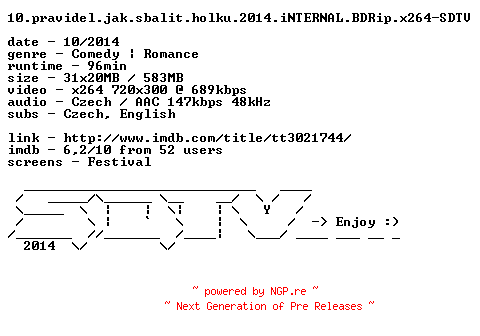 NFO for the release 10.pravidel.jak.sbalit.holku.2014.iNTERNAL.BDRip.x264-SDTV by SDTV