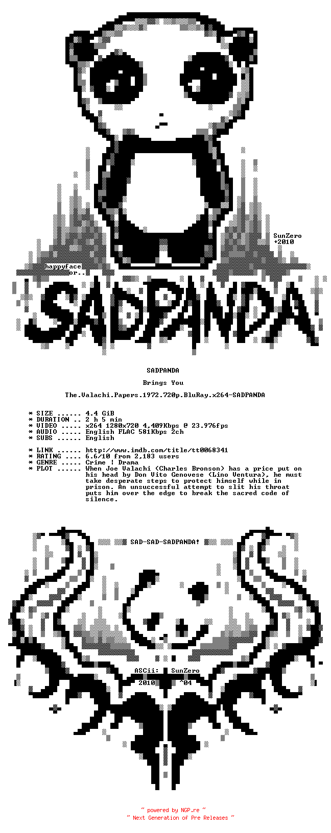 NFO for the release The.Valachi.Papers.1972.720p.BluRay.x264-SADPANDA by SADPANDA