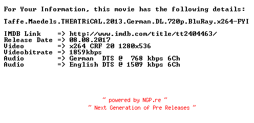 NFO for the release Taffe.Maedels.THEATRiCAL.2013.German.DL.720p.BluRay.x264-FYI by FYI