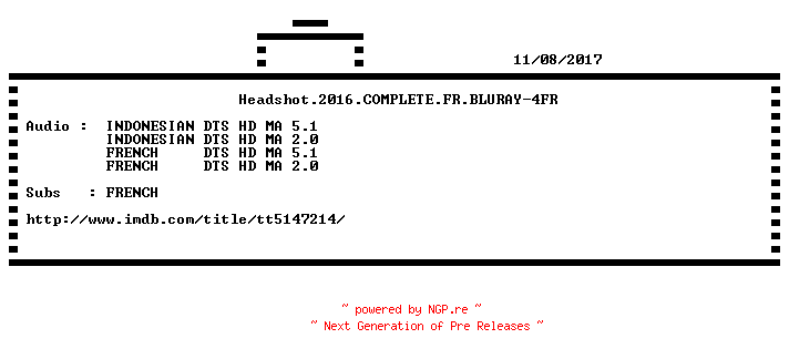 NFO for the release Headshot.2016.COMPLETE.FR.BLURAY-4FR by 4FR