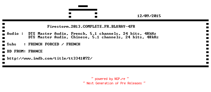 NFO for the release Firestorm.2013.COMPLETE.FR.BLURAY-4FR by 4FR