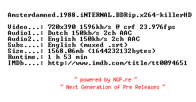 NFO for the release Amsterdamned.1988.iNTERNAL.BDRip.x264-killerHD by killerHD