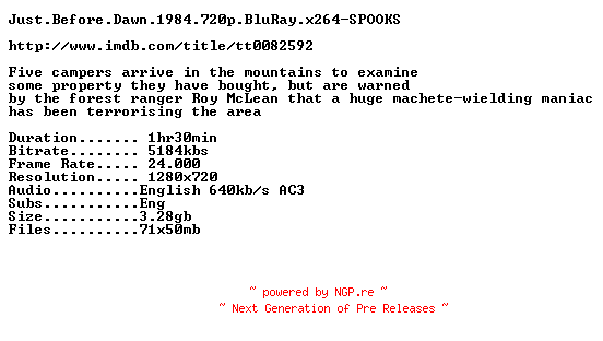 NFO for the release Just.Before.Dawn.1984.720p.BluRay.x264-SPOOKS by SPOOKS