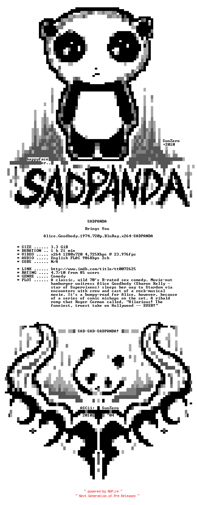 NFO for the release Alice.Goodbody.1974.720p.BluRay.x264-SADPANDA by SADPANDA