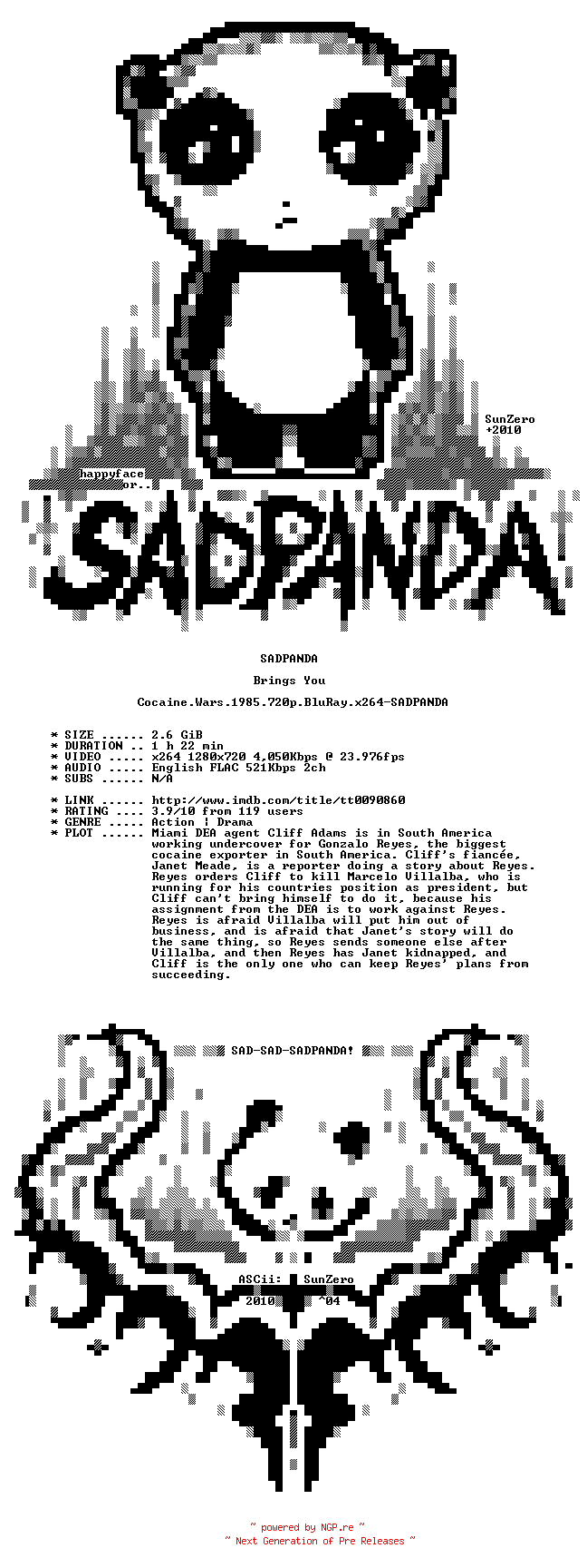 NFO for the release Cocaine.Wars.1985.720p.BluRay.x264-SADPANDA by SADPANDA
