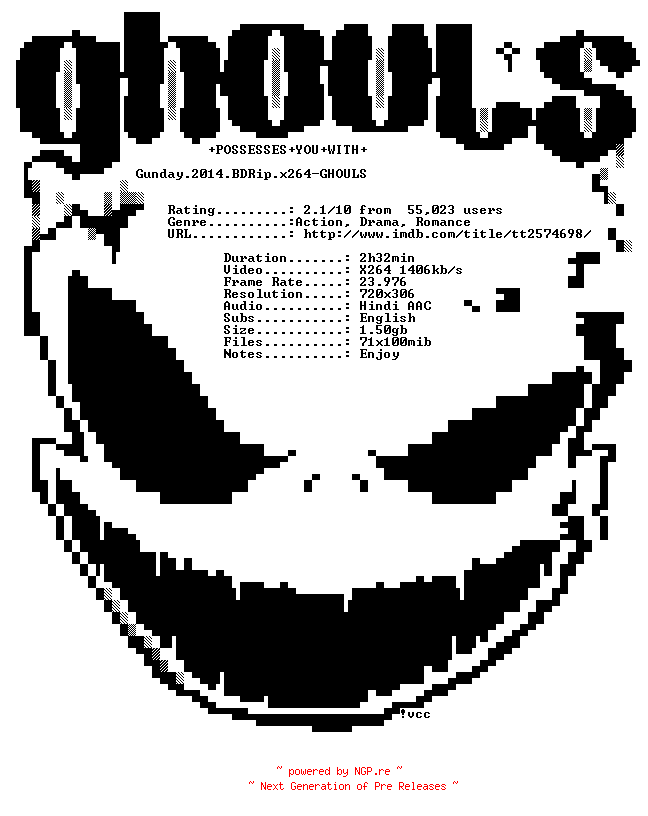 NFO for the release Gunday.2014.BDRip.x264-GHOULS by GHOULS