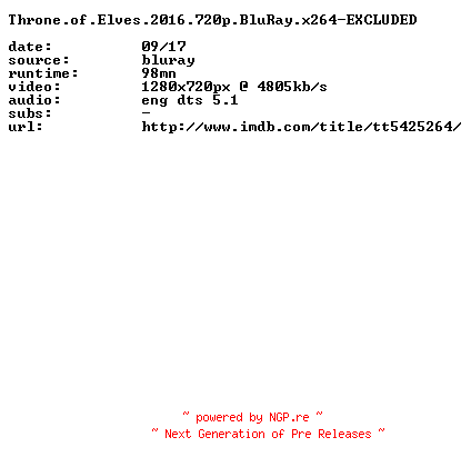 NFO for the release Throne.of.Elves.2016.720p.BluRay.x264-EXCLUDED by EXCLUDED