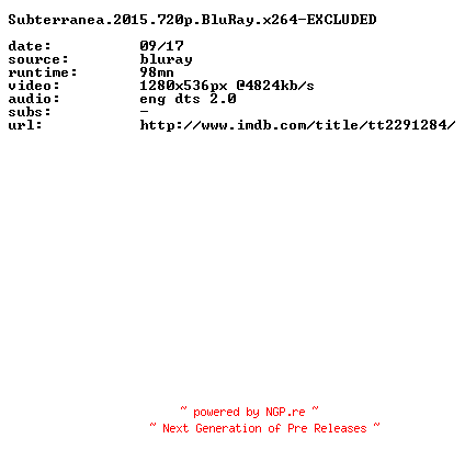 NFO for the release Subterranea.2015.720p.BluRay.x264-EXCLUDED by EXCLUDED