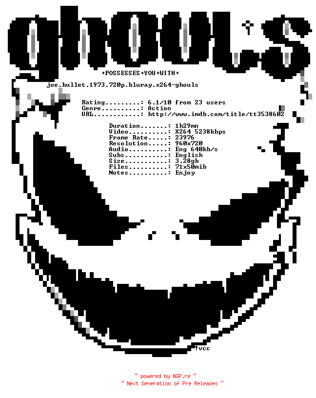 NFO for the release Joe.Bullet.1973.720p.BluRay.x264-GHOULS by GHOULS