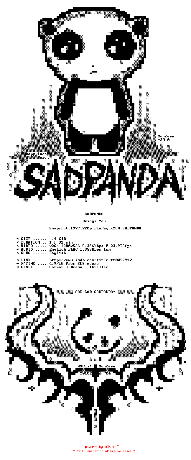 NFO for the release Snapshot.1979.720p.BluRay.x264-SADPANDA by SADPANDA