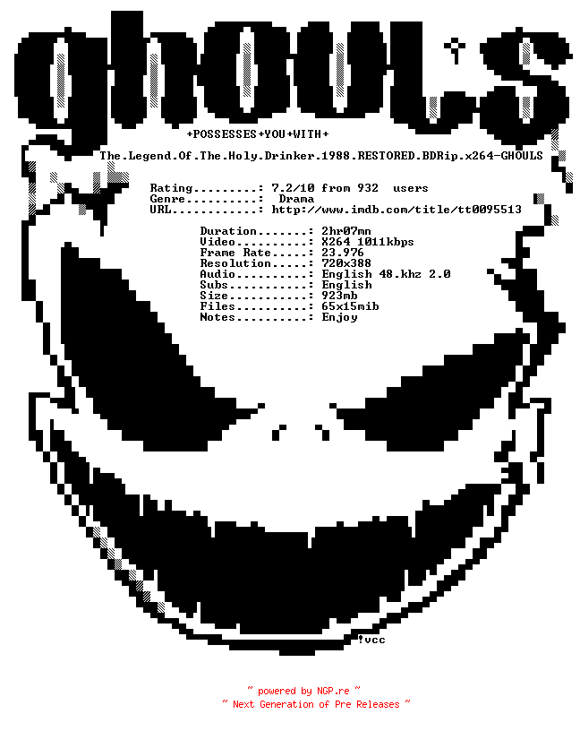 NFO for the release The.Legend.Of.The.Holy.Drinker.1988.RESTORED.BDRip.x264-GHOULS by GHOULS