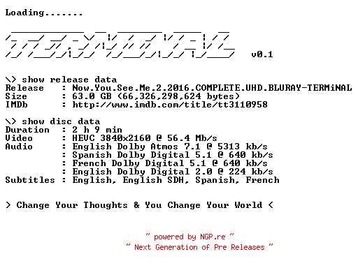 NFO for the release Now.You.See.Me.2.2016.COMPLETE.UHD.BLURAY-TERMiNAL by TERMiNAL