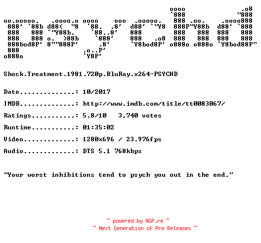 NFO for the release Shock.Treatment.1981.720p.BluRay.x264-PSYCHD by PSYCHD