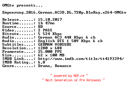 NFO for the release Empoerung.2016.German.AC3D.DL.720p.BluRay.x264-OMGtv by OMGtv