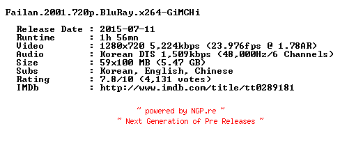 NFO for the release Failan.2001.720p.BluRay.x264-GiMCHi by GiMCHi