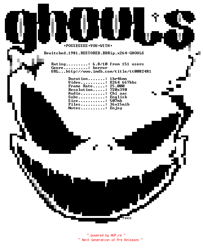 NFO for the release Bewitched.1981.RESTORED.BDRip.x264-GHOULS by GHOULS