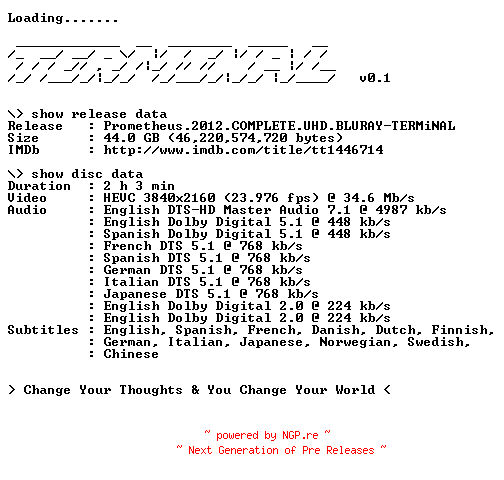 NFO for the release Prometheus.2012.COMPLETE.UHD.BLURAY-TERMiNAL by TERMiNAL