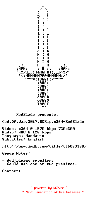 NFO for the release God.Of.War.2017.BDRip.x264-RedBlade by RedBlade
