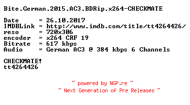 NFO for the release Bite.German.2015.AC3.BDRip.x264-CHECKMATE by CHECKMATE