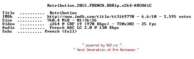 NFO for the release Retribution.2015.FRENCH.BDRip.x264-ARCHAiC by ARCHAiC