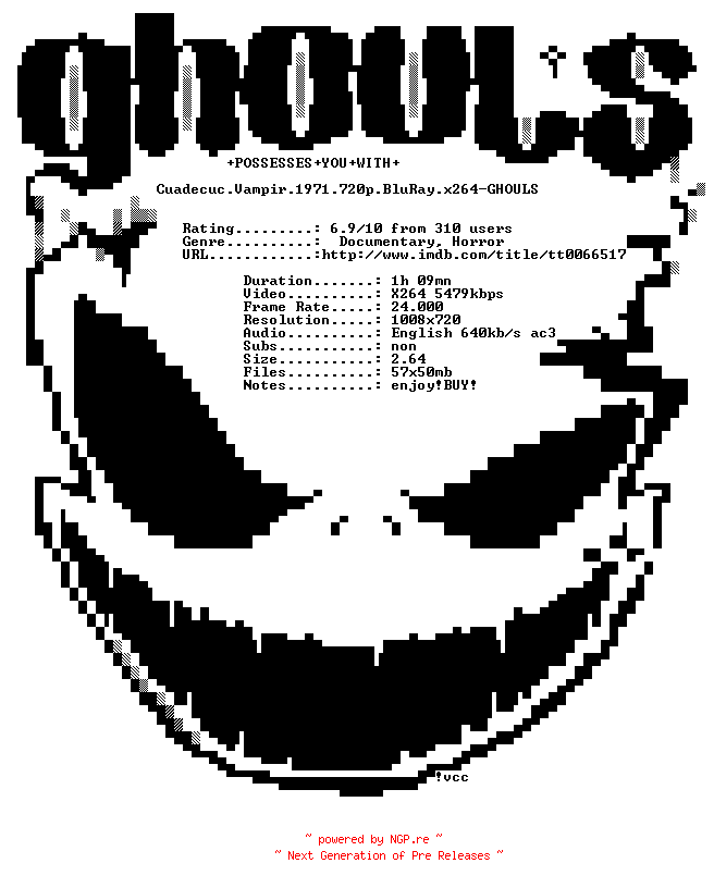 NFO for the release Cuadecuc.Vampir.1971.720p.BluRay.x264-GHOULS by GHOULS
