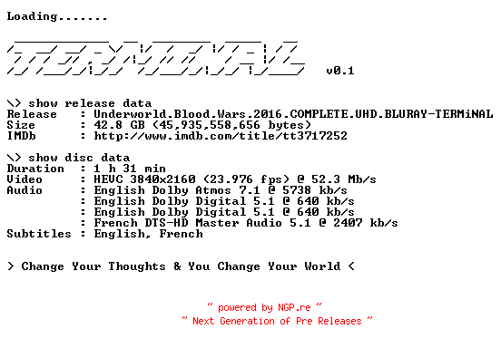 NFO for the release Underworld.Blood.Wars.2016.COMPLETE.UHD.BLURAY-TERMiNAL by TERMiNAL
