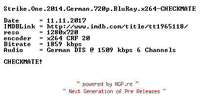 NFO for the release Strike.One.2014.German.720p.BluRay.x264-CHECKMATE by CHECKMATE