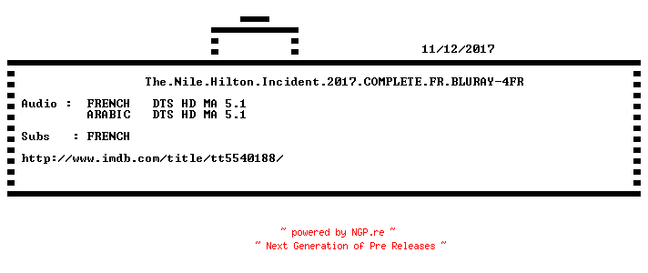 NFO for the release The.Nile.Hilton.Incident.2017.COMPLETE.FR.BLURAY-4FR by 4FR