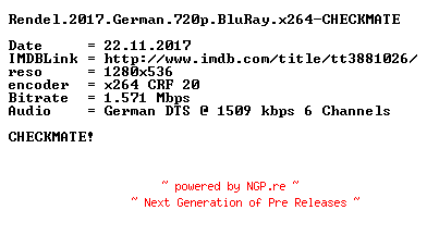 NFO for the release Rendel.2017.German.720p.BluRay.x264-CHECKMATE by CHECKMATE