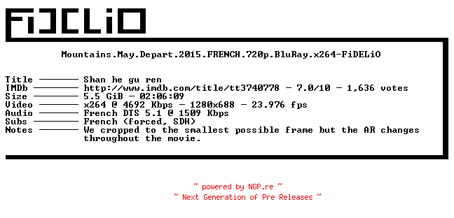 NFO for the release Mountains.May.Depart.2015.FRENCH.720p.BluRay.x264-FiDELiO by FiDELiO