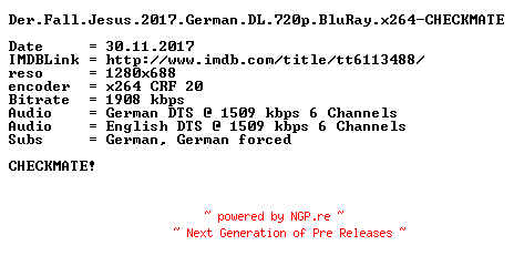 NFO for the release Der.Fall.Jesus.2017.German.DL.720p.BluRay.x264-CHECKMATE by CHECKMATE