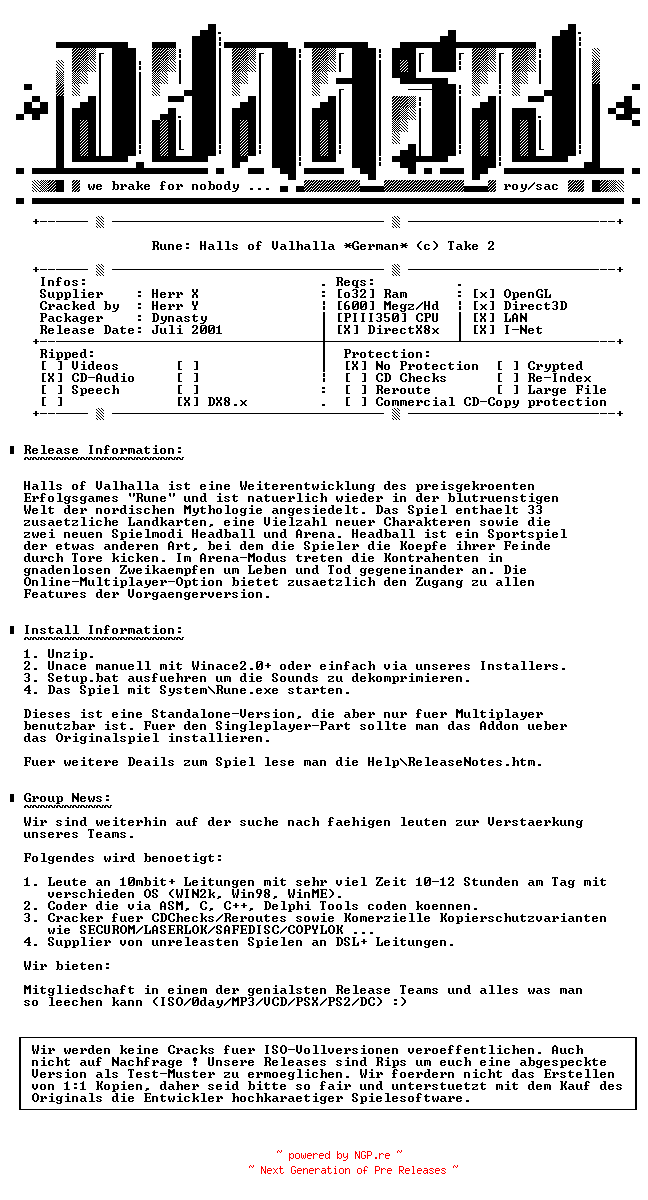 NFO for the release Rune.Halls.of.Valhalla.GERMAN-DYNASTY by DYNASTY