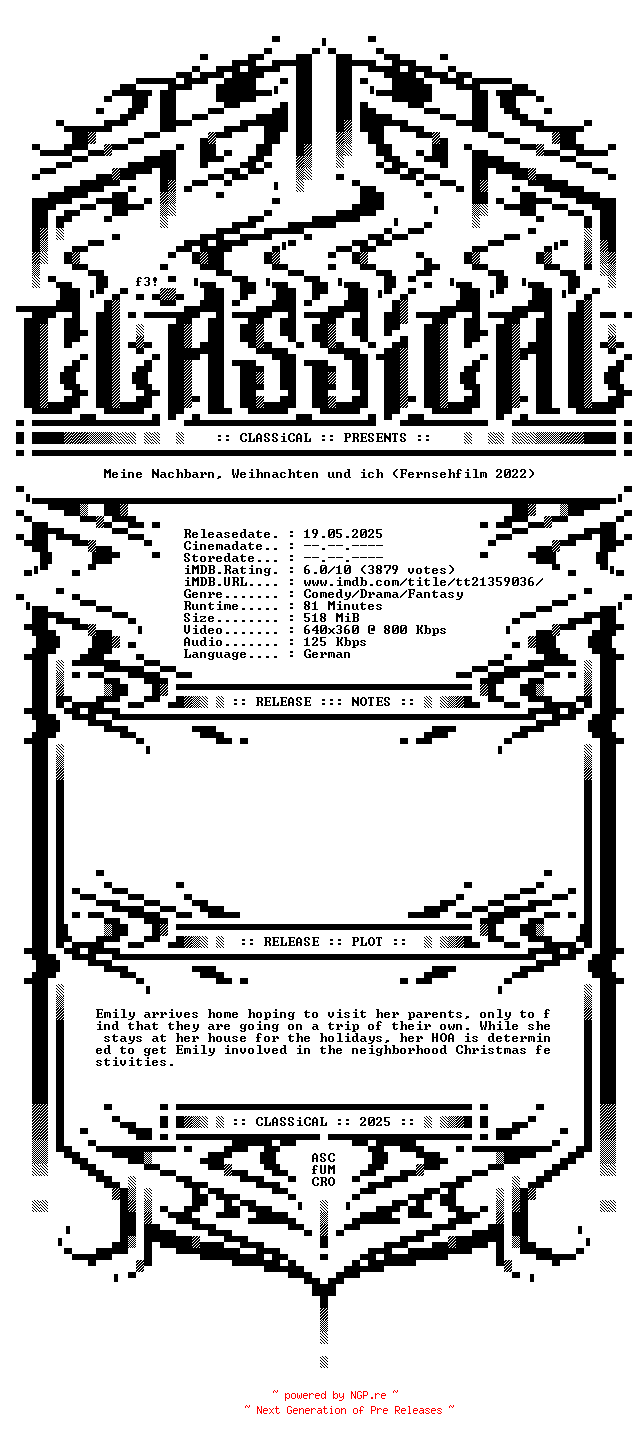 NFO for the release Meine.Nachbarn.Weihnachten.und.ich.2022.German.WEB.x264-CLASSiCAL by CLASSiCAL
