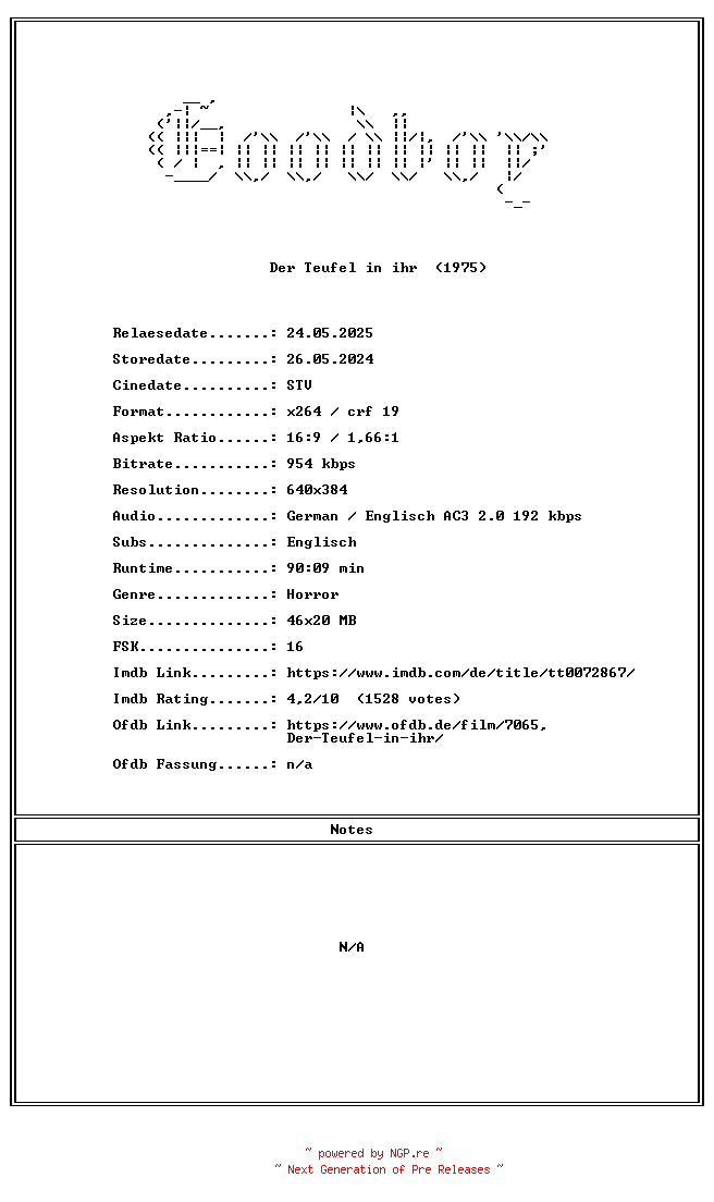 NFO for the release Der.Teufel.in.ihr.GERMAN.1975.DL.AC3.DVDRiP.x264-Goodboy by Goodboy