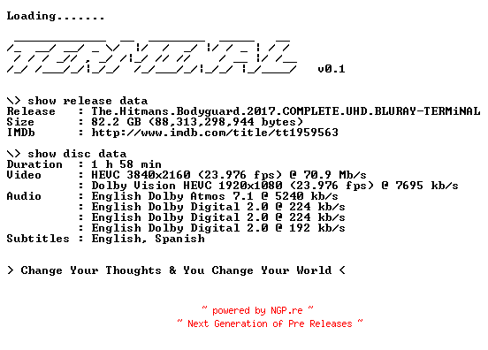 NFO for the release The.Hitmans.Bodyguard.2017.COMPLETE.UHD.BLURAY-TERMiNAL by TERMiNAL