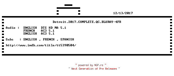 NFO for the release Detroit.2017.COMPLETE.QC.BLURAY-4FR by 4FR