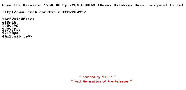 NFO for the release Goro.The.Assassin.1968.BDRip.x264-GHOULS by GHOULS