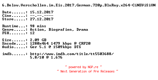 NFO for the release 6.Below.Verschollen.im.Eis.2017.German.720p.BluRay.x264-CiNEViSiON by CiNEViSiON