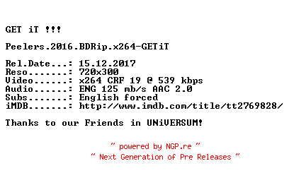 NFO for the release Peelers.2016.BDRiP.x264-GETiT by GETiT