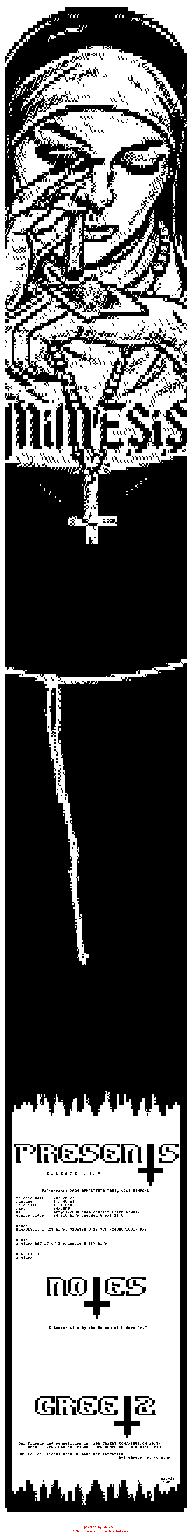 NFO for the release Palindromes.2004.REMASTERED.BDRip.x264-MiMESiS by MiMESiS