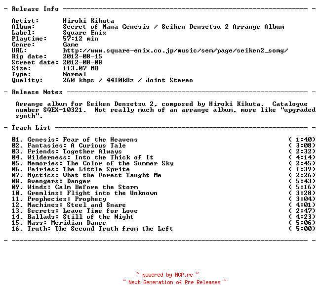 NFO for the release hiroki_kikuta-secret_of_mana_genesis-seiken_densetsu_2_arrange_album-2012 by 2012