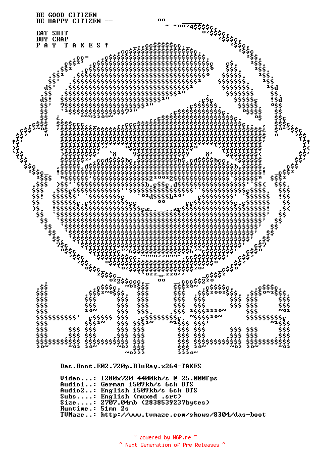 NFO for the release Das.Boot.E02.720p.BluRay.x264-TAXES by TAXES
