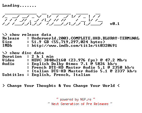 NFO for the release Underworld.2003.COMPLETE.UHD.BLURAY-TERMiNAL by TERMiNAL