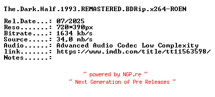 NFO for the release The.Dark.Half.1993.REMASTERED.BDRip.x264-ROEN by ROEN