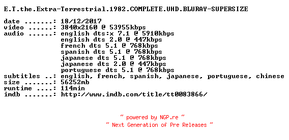 NFO for the release E.T.the.Extra-Terrestrial.1982.COMPLETE.UHD.BLURAY-SUPERSIZE by SUPERSIZE