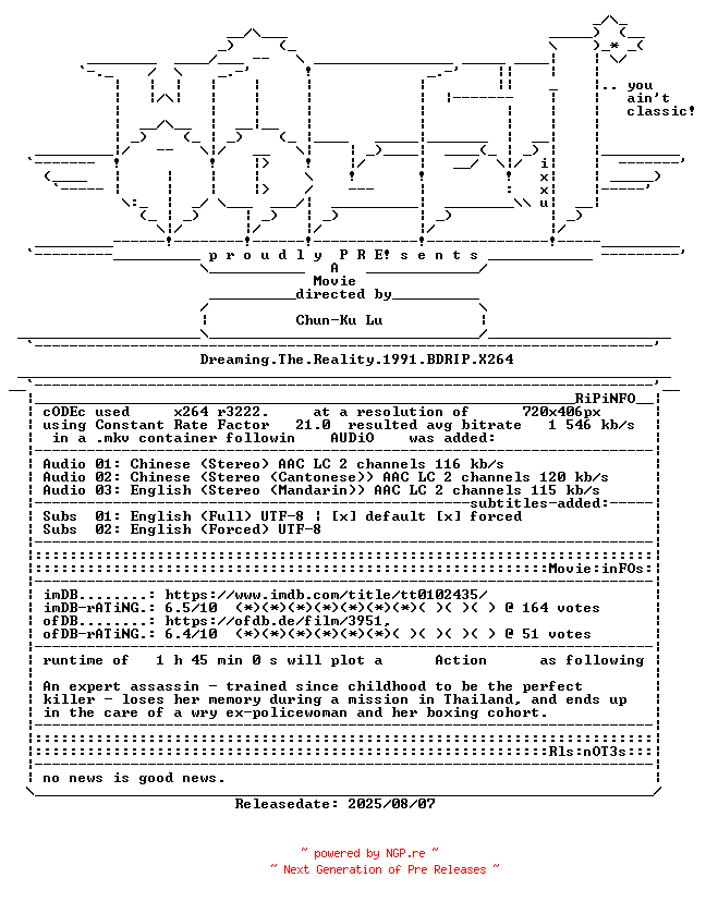 NFO for the release Dreaming.The.Reality.1991.BDRIP.X264-WATCHABLE by WATCHABLE